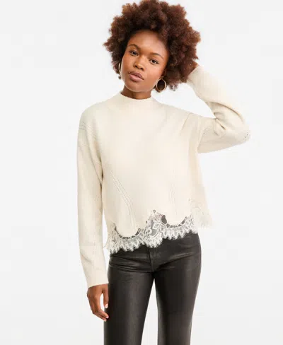 Guess Women's Hayden Mock Neck Long Sleeve Lace Sweater In Neutral