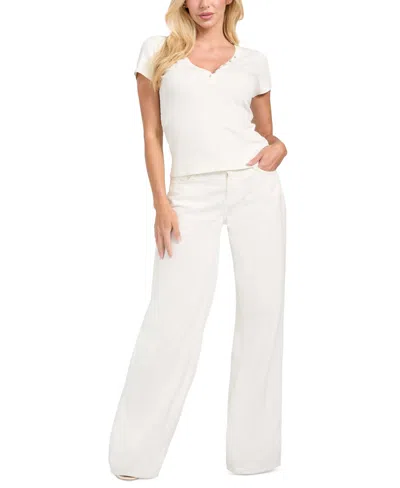 Guess Women's Henley Neck Short Sleeve Top In White