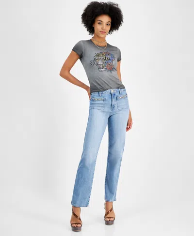 Guess Women's High Rise Patch Pocket Straight Leg Jeans In Scent Destroy
