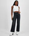 Guess Women's High-rise Wide-leg Ankle-length Jeans In Authentic Black