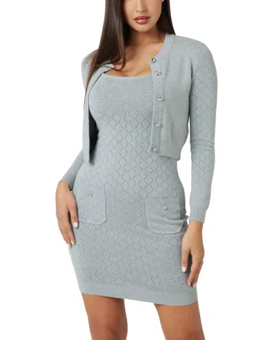 Guess Women's Holland Pointelle Raglan-sleeve Cardigan In Light Melange Grey M94