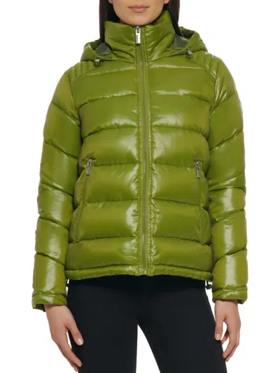 Guess Women's Hooded Puffer Jacket In Moss