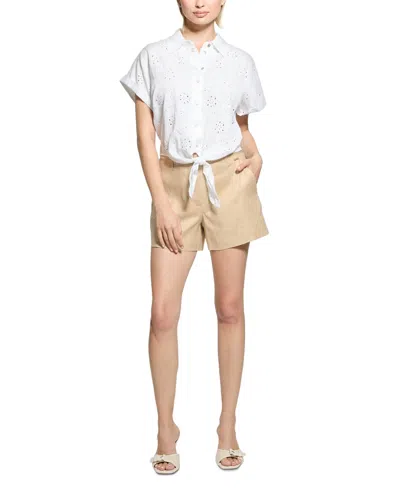 Guess Women's Brigitte Embroidered Snap-front Shirt In Pure White