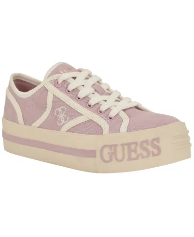 GUESS WOMEN'S ISSAH BRANDED PLATFORM LACE-UP SNEAKERS