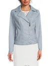 Guess Women's Ivonne Faux Leather Biker Jacket In Aerial Blue