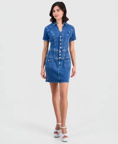 Guess Women's Janna Short-sleeve Denim Dress In Blue