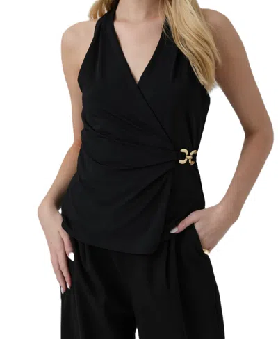Guess Women's Jazlyn Pleated Halter Sleeveless Top In Black