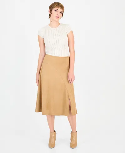 Guess Women's Jennie A-line High-waisted Front Slit Suede Midi Skirt In Brown
