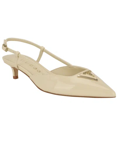 Guess Women's Jesson Logo Slingback Kitten Heel Pumps In Ivory Patent