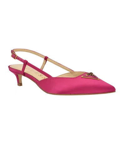 Guess Women's Jesson Logo Slingback Kitten Heel Pumps In Pink Satin