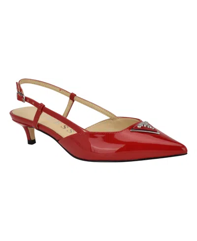 Guess Women's Jesson Pointed Slingback Kitten Heel Mules In Red