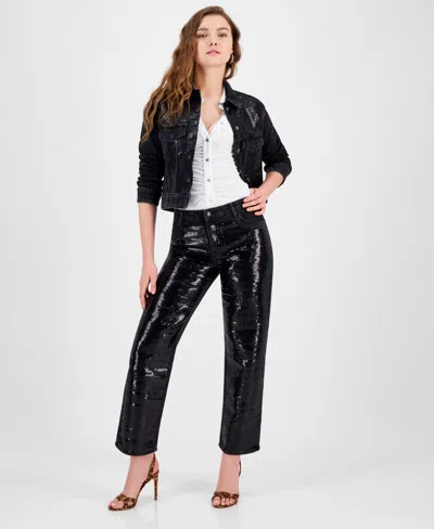 Guess Women's Jill Sequin-front Boyfriend Jeans In Glam De Black Pailletes