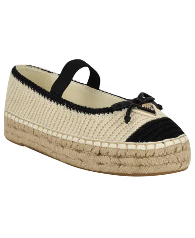 Guess Women's Joneal Platform Espadrille Crochet Knit Ballet Flats In Ivory,black Knit