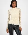 Guess Women's Josephina High Neck Long-sleeve Lace Top In Neutral