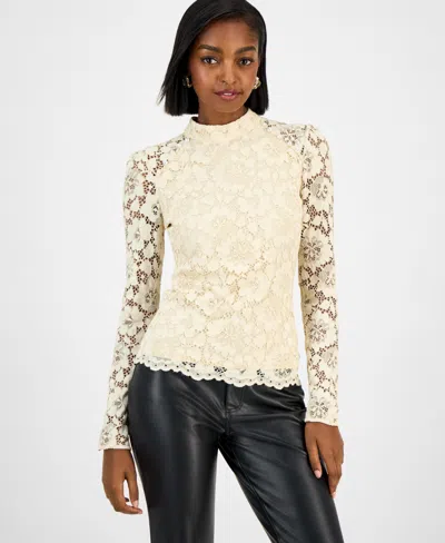 Guess Women's Josephina High Neck Long-sleeve Lace Top In Neutral