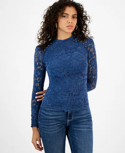 Guess Josephine - Camiseta De Manga Larga Con Encaje Para Mujer, Nordic Sea Multi, XS