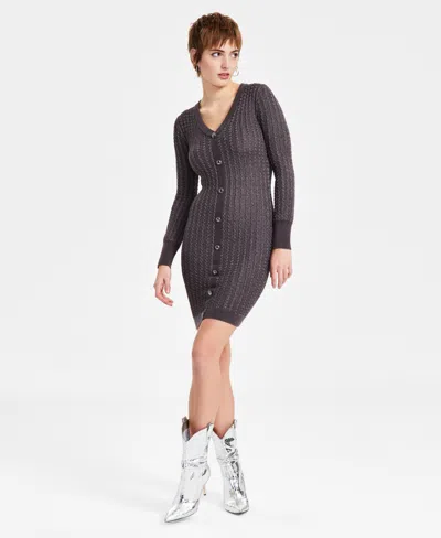 Guess Women's Josie Ribbed V-neck Cardigan Dress In Dark Grey Silver Lurex