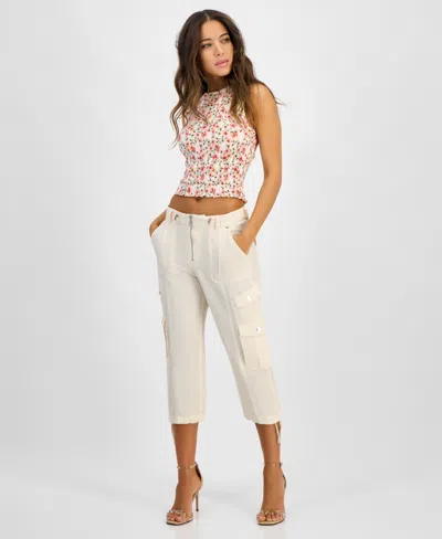 Guess Women's Kai Tie-hem High-rise Cargo Pants In Butter Icecream Multi