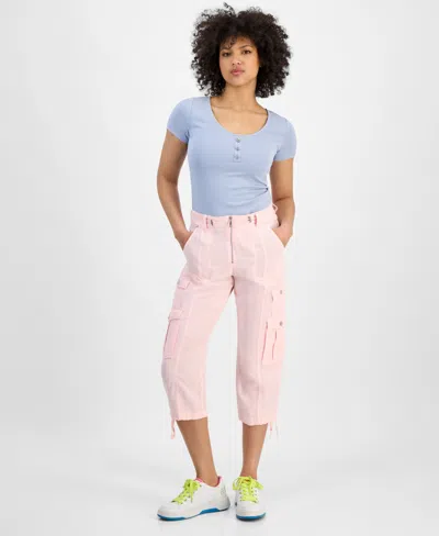 Guess Women's Kai Tie-hem High-rise Cargo Pants In Pink Pearl Multi