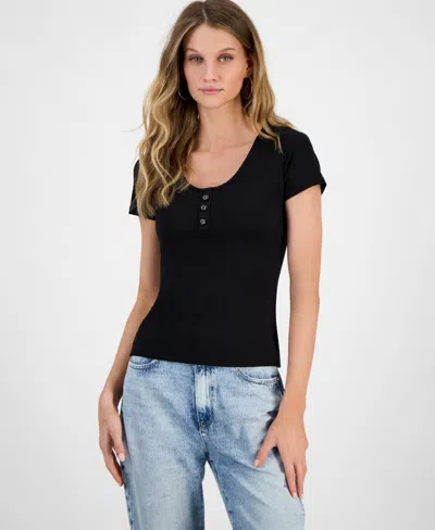 Guess Women's Karin Ribbed Scoop-neck Top In Jet Black A996