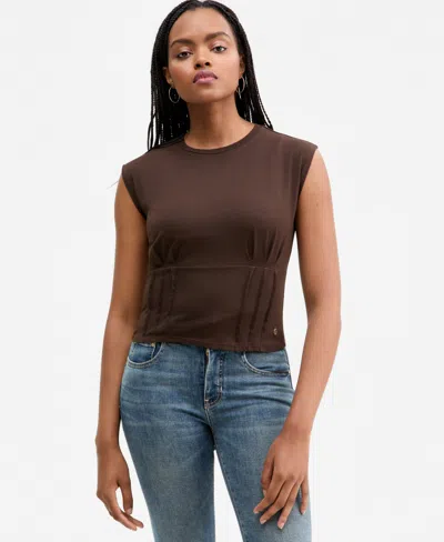 Guess Women's Karmen Cinched Sleeveless Corset Top In Brown