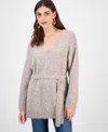 Guess Women's Kiyoka V-neck Tie-waist Long-sleeve Sweater In Brown