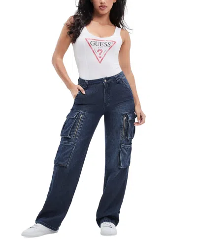 Guess Women's Kori High Rise Denim Cargo Jeans In Dark Wash