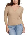 Guess Women's Kyla Ribbed Henley Long-sleeve Top In Travertine Sand