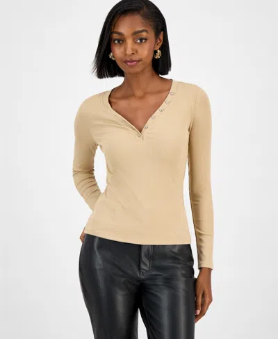 Guess Women's Kyla Ribbed Knit Henley Top
