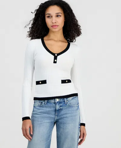 Guess Women's Laurel Contrast-trim Ribbed Knit Sweater In White