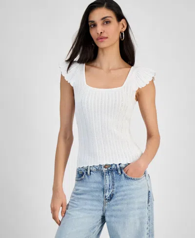 Guess Women's Laurel Square-neck Pointelle Sweater In Pure White