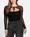 Guess Lauryn Long Sleeve Mesh Crop Top In Black