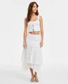 Guess Zurey Floral Embroidered Tie Front Crop Top In White
