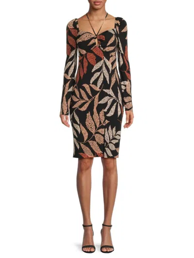 Guess Women's Leaf Print Sheath Dress In Black Multi