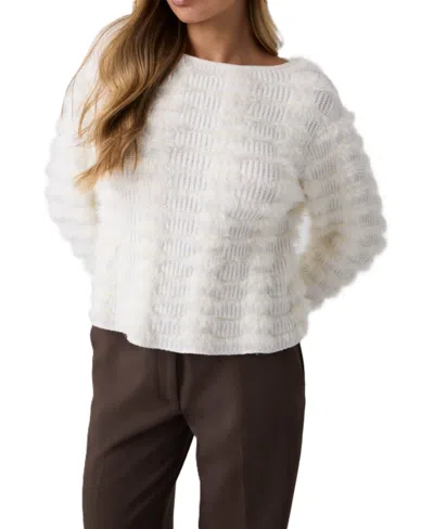 Guess Women's Leilani Long-sleeve Crewneck Fuzzy Sweater In White