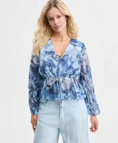 Guess Women's Lena Chiffon Top In Blue