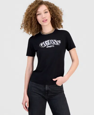 Guess Women's Leona Crewneck Logo T-shirt In Black