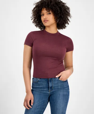 Guess Women's Licia Short-sleeve Mock-neck Top In Brown