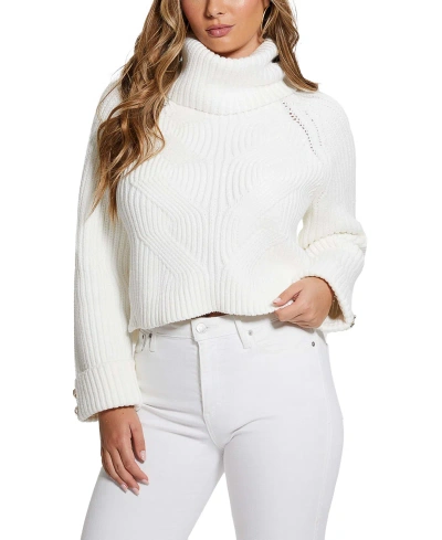 Guess Women's Lois Cable-knit Turtleneck Sweater In Pure White