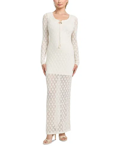 Guess Women's Long-sleeve Alba Pointelle Maxi Dress In White