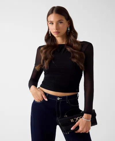 Guess Women's Long-sleeve Boat Neck Kadelyn Top In Black