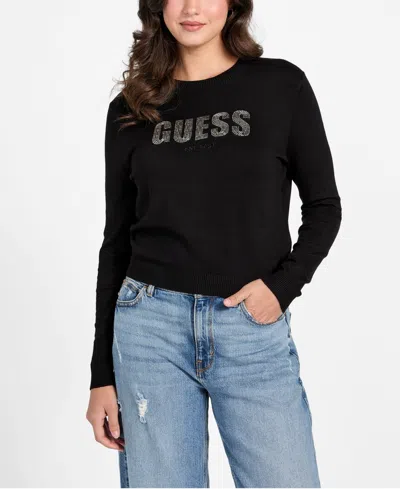 Guess Women's Long-sleeve Crewneck Norah Logo Sweater In Black