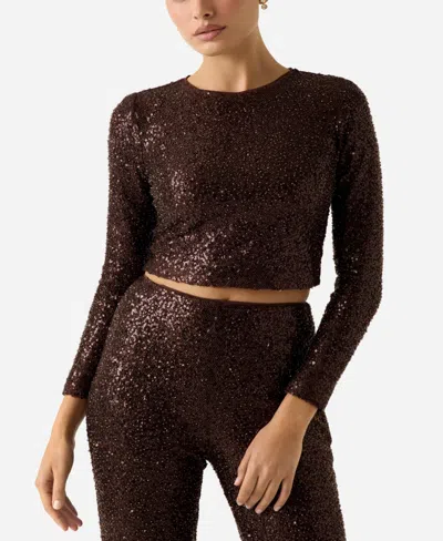 Guess Women's Long-sleeve Jessie Sequin Top In Brown