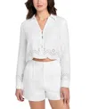 Guess Leyna Embroidered Eyelet Crop Linen Shirt In White