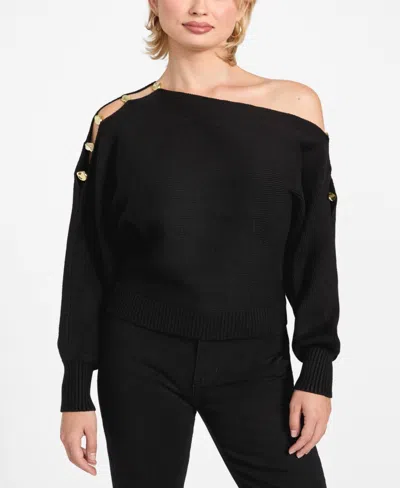 Guess Women's Long-sleeve Off-the-shoulder Sweater In Black