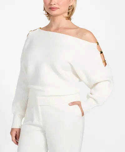 Guess Women's Long-sleeve Off-the-shoulder Sweater In White