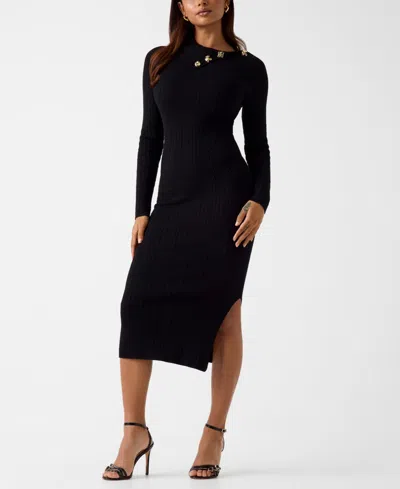 Guess Women's Long-sleeve Priscilla Cable Rib Dress In Black