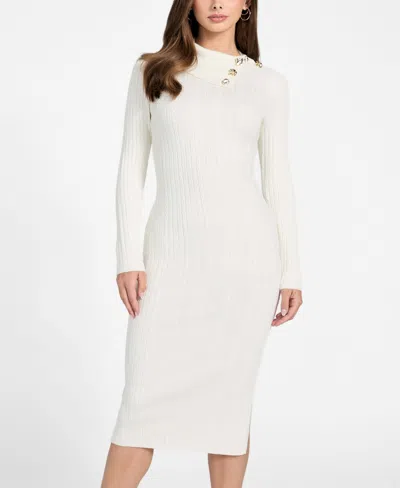 Guess Women's Long-sleeve Priscilla Cable Rib Dress In White