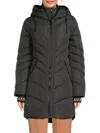 Guess Women's Longline Hooded Puffer Bib Jacket In Charcoal