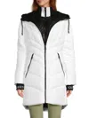 Guess Women's Longline Hooded Puffer Bib Jacket In White